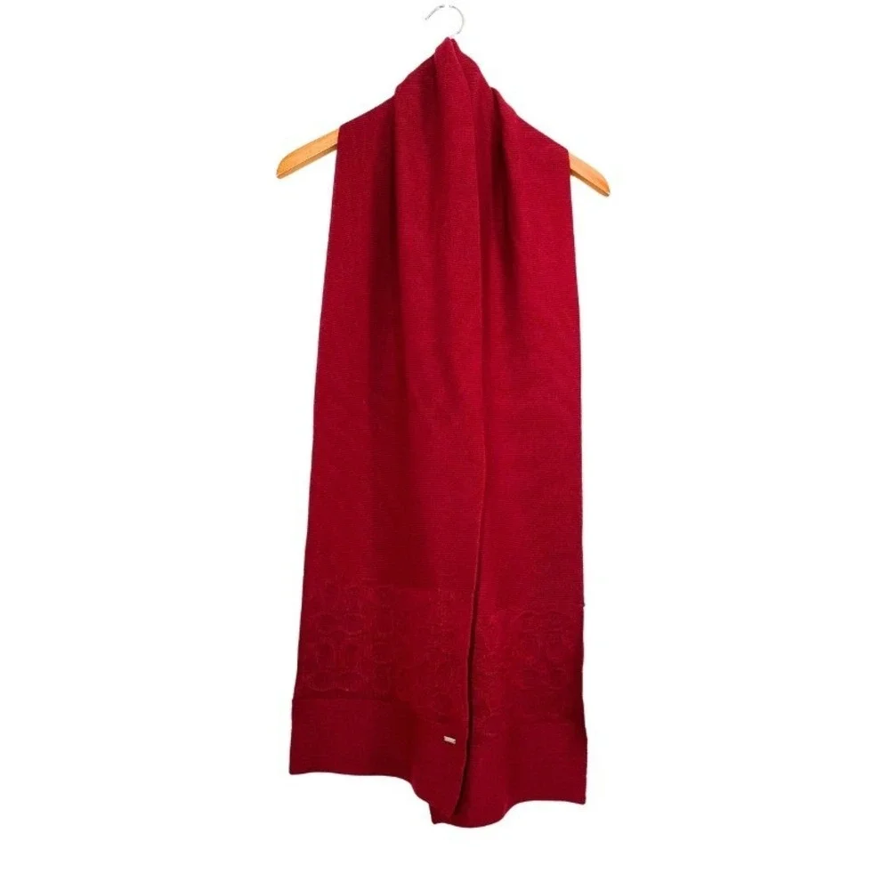 Coach Red Knit Signature C Logo Scarf 72x10‎ Long Winter Wrap Designer F32711